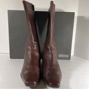 Kenneth Cole Reaction Womens Kiss N Make Up Boots Brown Leather Mid Calf Zip 9 M